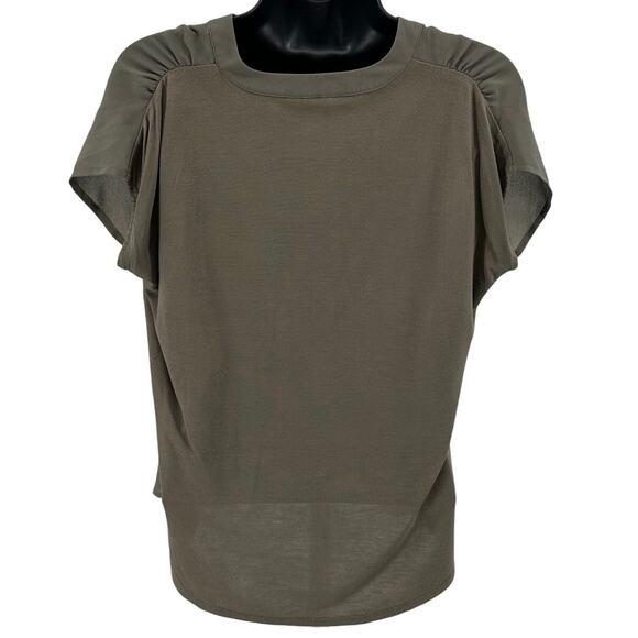 INC International Concepts Utility Blouse WMNS XS Olive Green Cap Sleeve Ruched - Picture 4 of 7